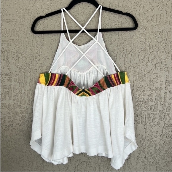 Free People Ivory Combo Embroidered Detail Beach Date Strappy Tank Top - Picture 4 of 13